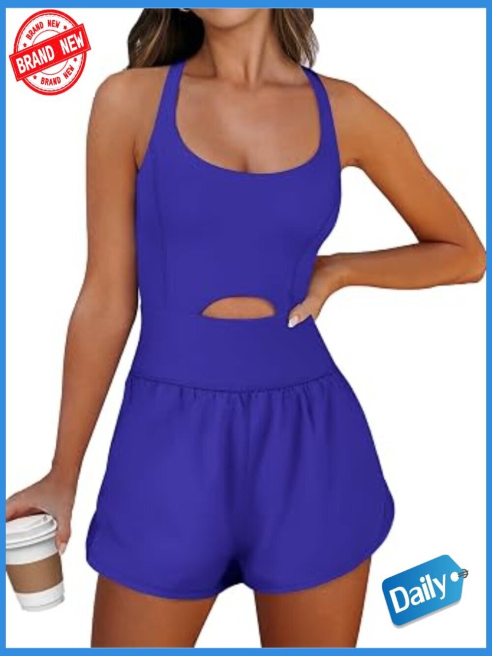 Women's Stretchy Workout Romper Jumpsuit Sleeveless Athletic Onesie Running Gym